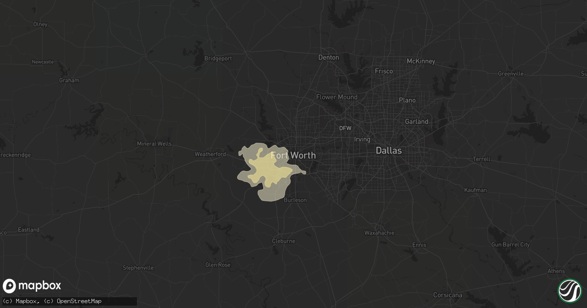 Hail map in Fort Worth, TX on March 29, 2013