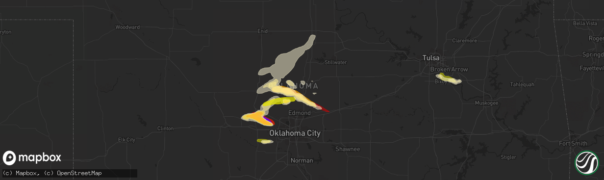 Hail map in Guthrie, OK on March 29, 2013