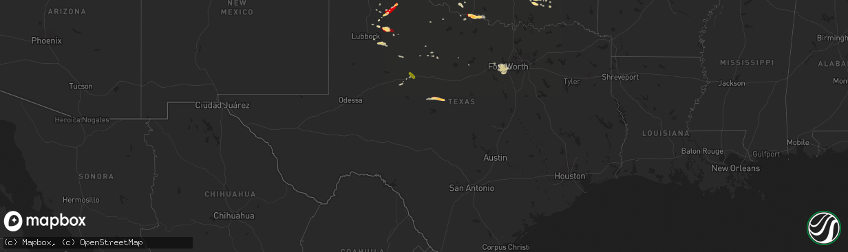Hail map in Texas on March 29, 2013