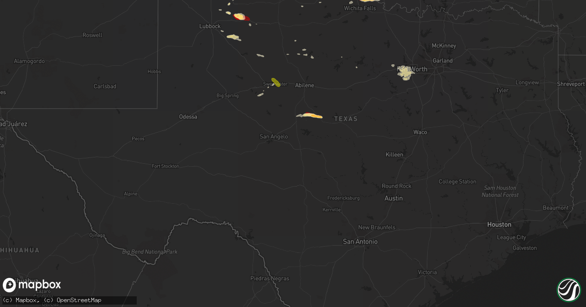 Hail map in Texas on March 29, 2013