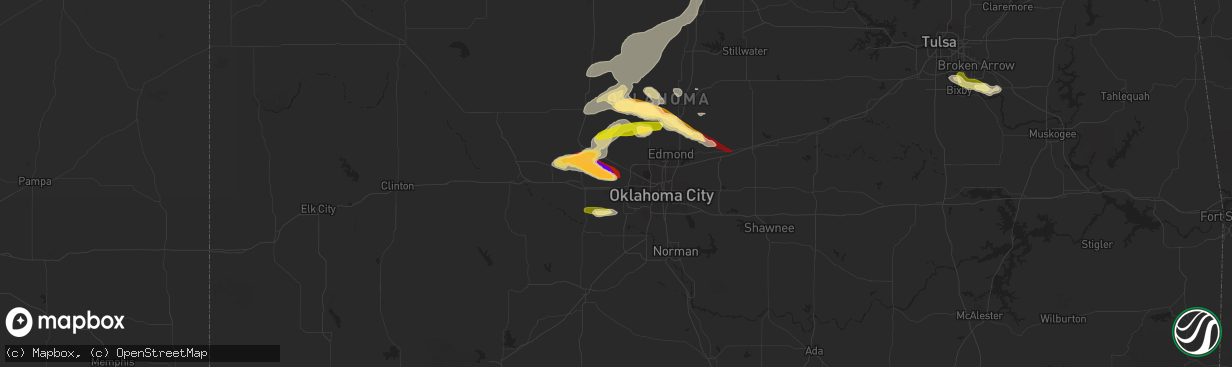 Hail map in Yukon, OK on March 29, 2013