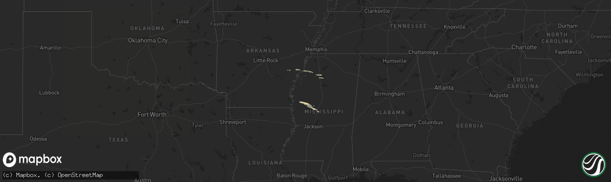 Hail map in Mississippi on March 29, 2015