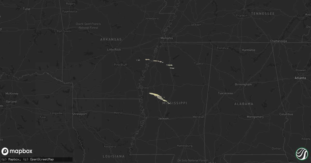Hail map in Mississippi on March 29, 2015