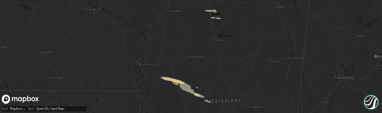 Hail map in Tchula, MS on March 29, 2015