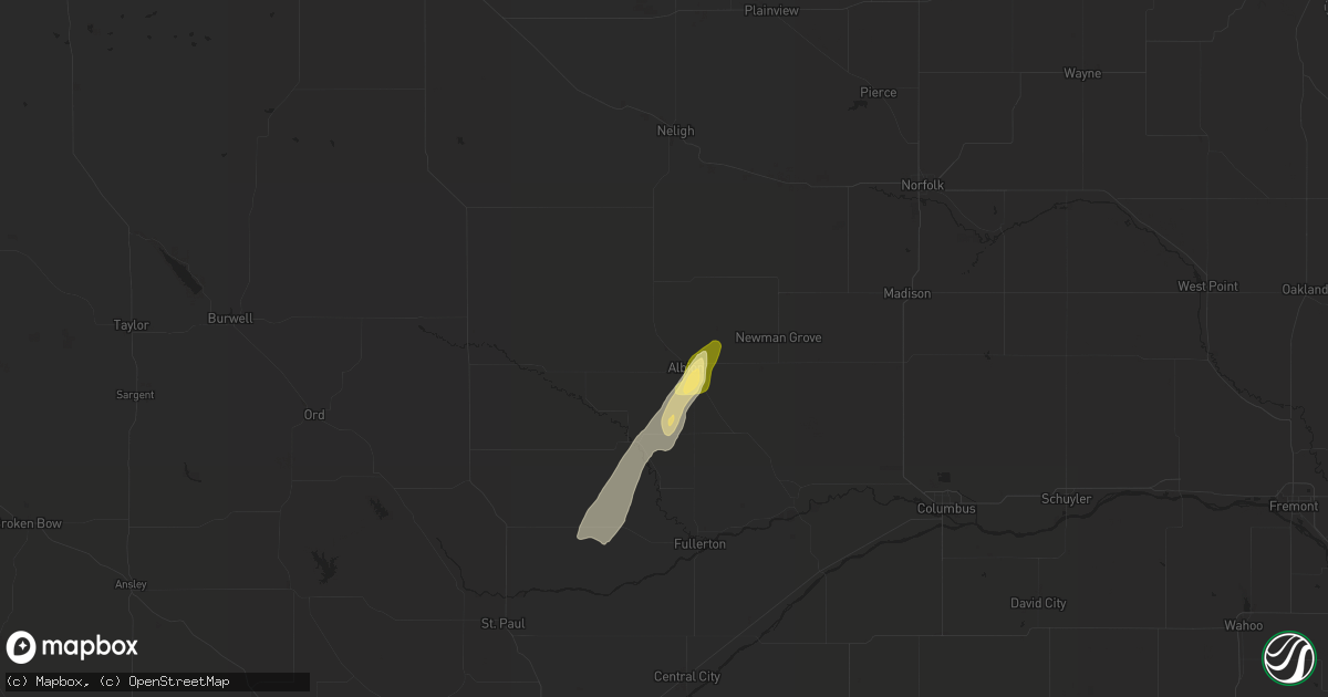 Hail map in Albion, NE on March 29, 2016