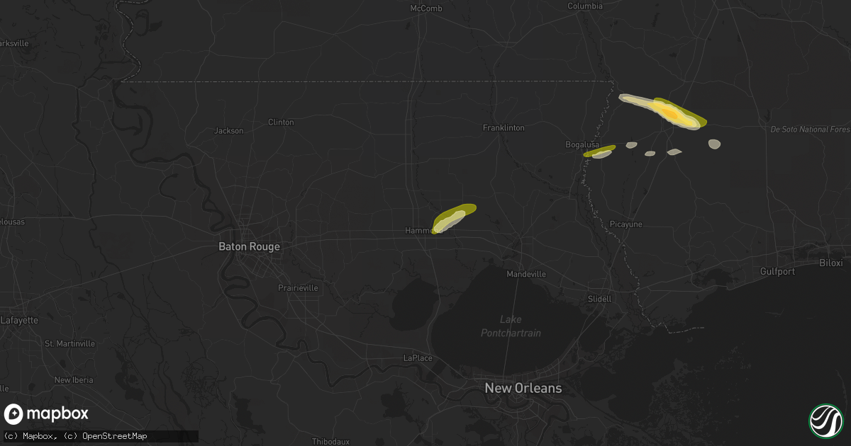 Hail map in Hammond, LA on March 29, 2016