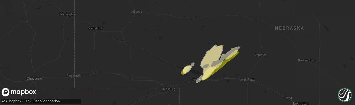 Hail map in Lewellen, NE on March 29, 2016