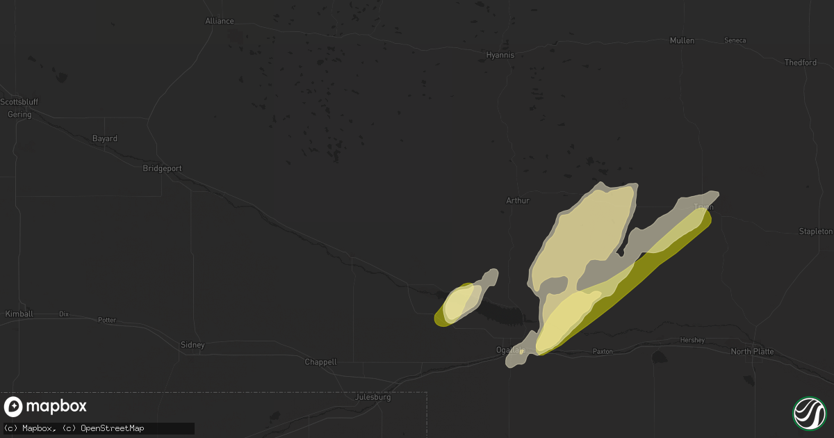 Hail map in Lewellen, NE on March 29, 2016
