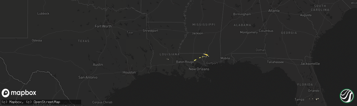 Hail map in Louisiana on March 29, 2016