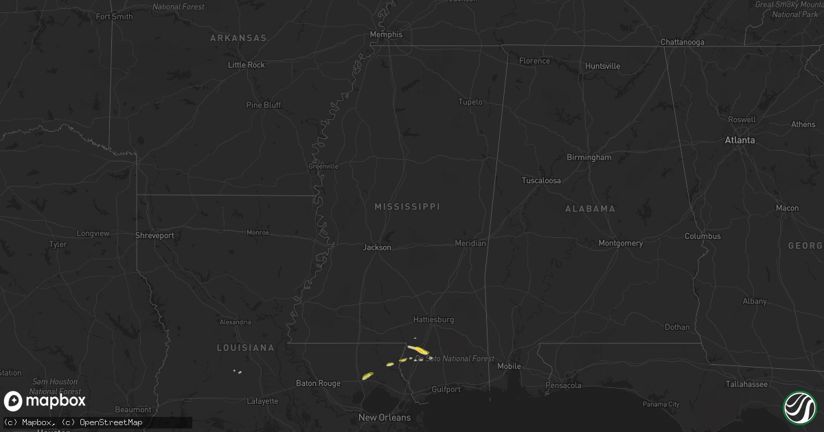 Hail map in Mississippi on March 29, 2016