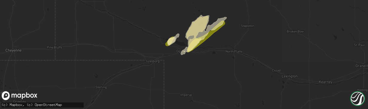 Hail map in Ogallala, NE on March 29, 2016