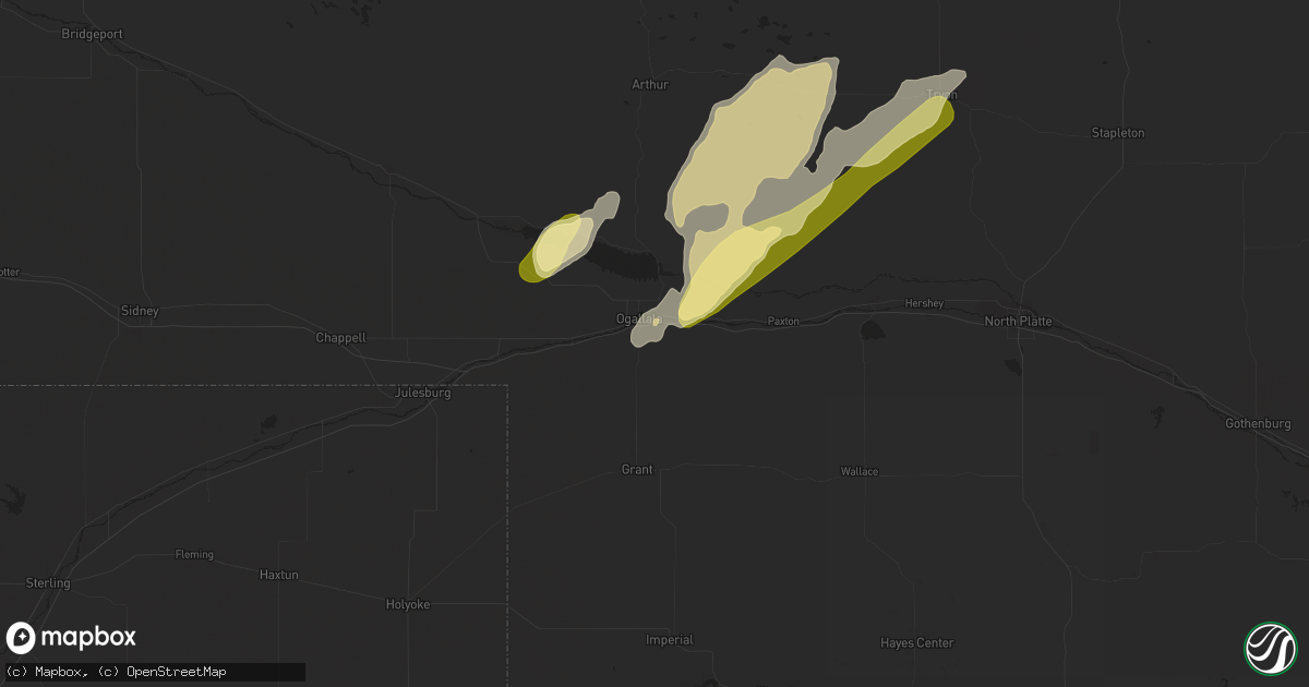 Hail map in Ogallala, NE on March 29, 2016