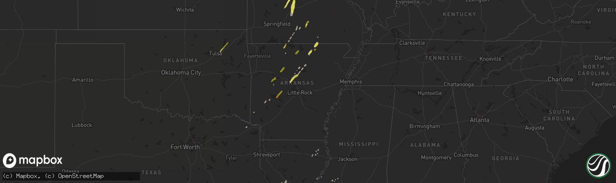 Hail map in Arkansas on March 29, 2017