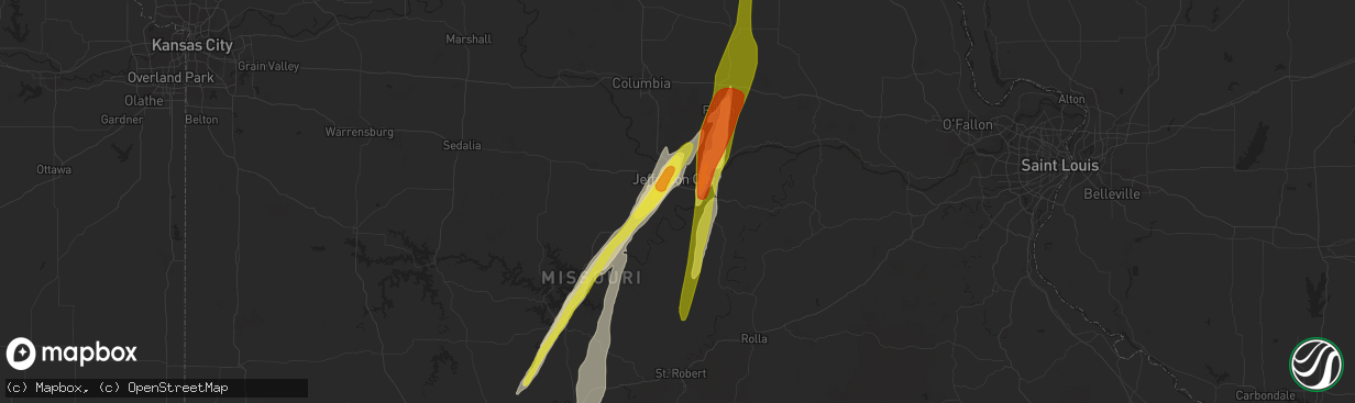 Hail map in Jefferson City, MO on March 29, 2017