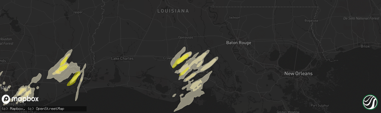 Hail map in Lafayette, LA on March 29, 2017