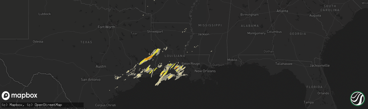 Hail map in Louisiana on March 29, 2017