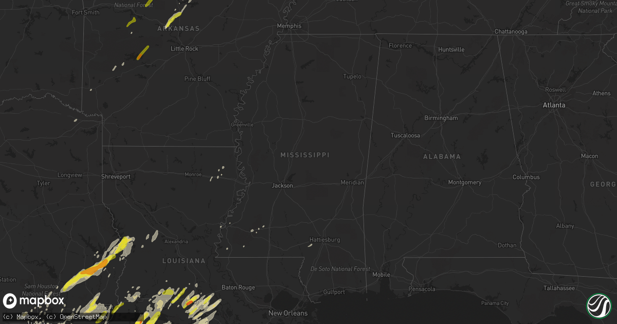 Hail map in Mississippi on March 29, 2017
