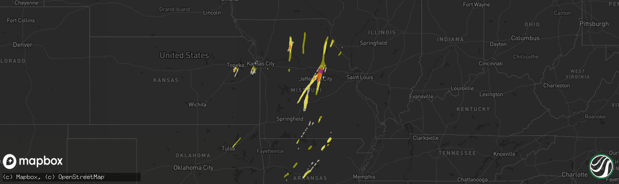 Hail map in Missouri on March 29, 2017