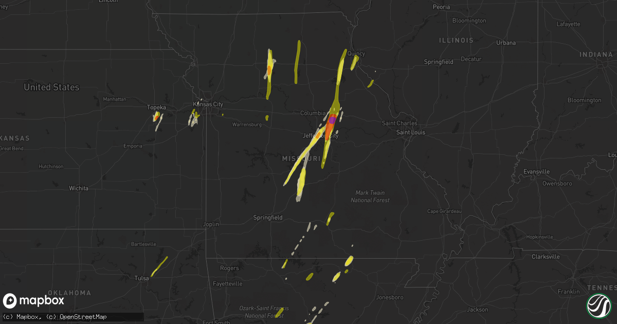 Hail map in Missouri on March 29, 2017