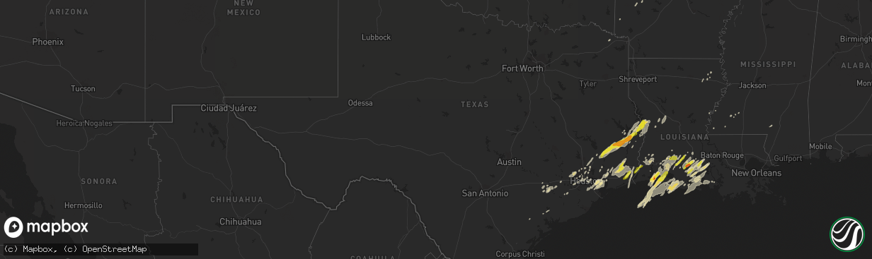 Hail map in Texas on March 29, 2017