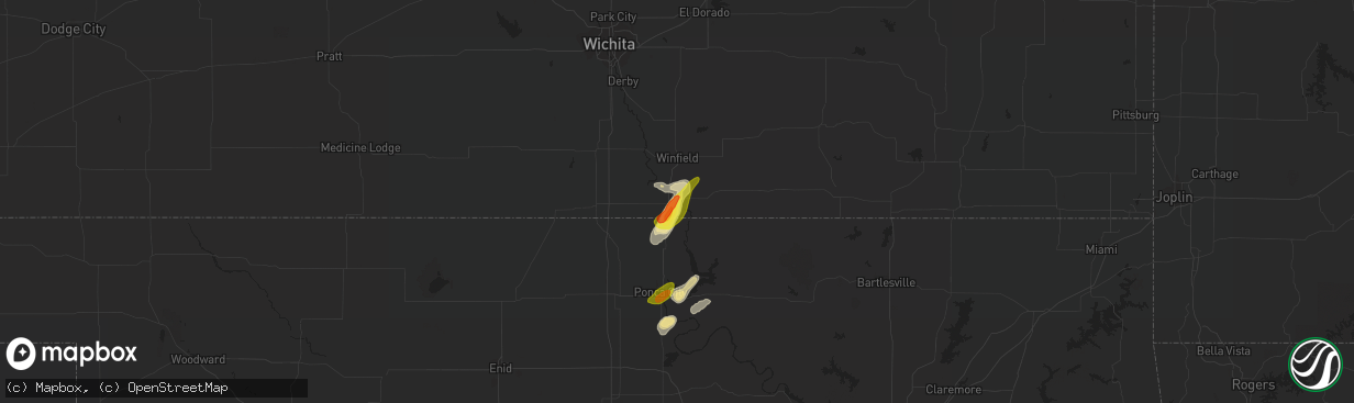 Hail map in Arkansas City, KS on March 29, 2019