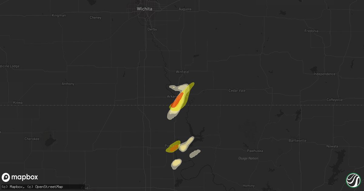 Hail map in Arkansas City, KS on March 29, 2019