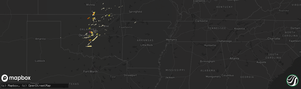 Hail map in Arkansas on March 29, 2019