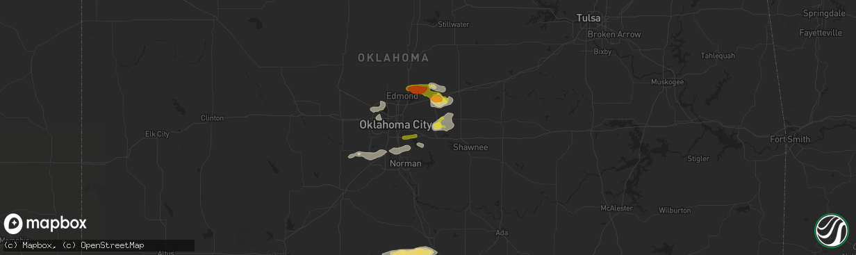 Hail map in Choctaw, OK on March 29, 2019