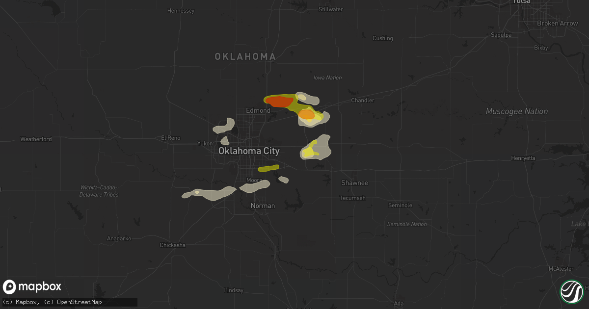 Hail map in Choctaw, OK on March 29, 2019