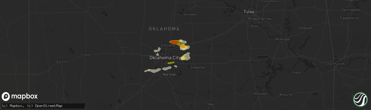 Hail map in Harrah, OK on March 29, 2019