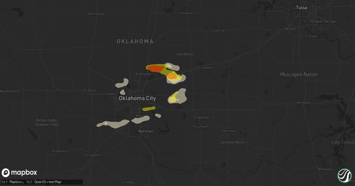 Hail map in Harrah, OK on March 29, 2019