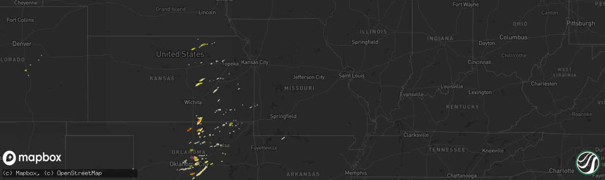 Hail map in Missouri on March 29, 2019