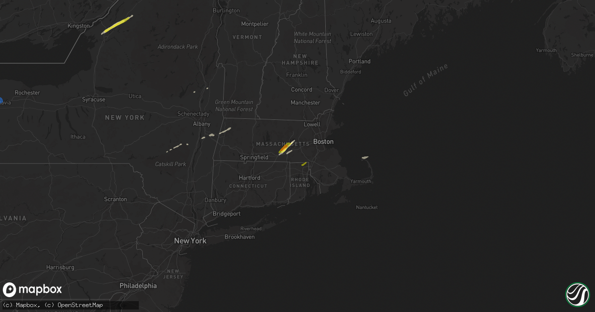 Hail map in Massachusetts on March 29, 2020