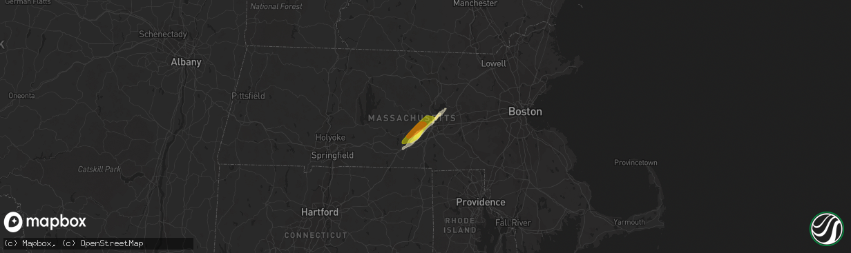 Hail map in Worcester, MA on March 29, 2020
