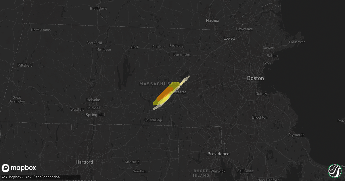 Hail map in Worcester, MA on March 29, 2020