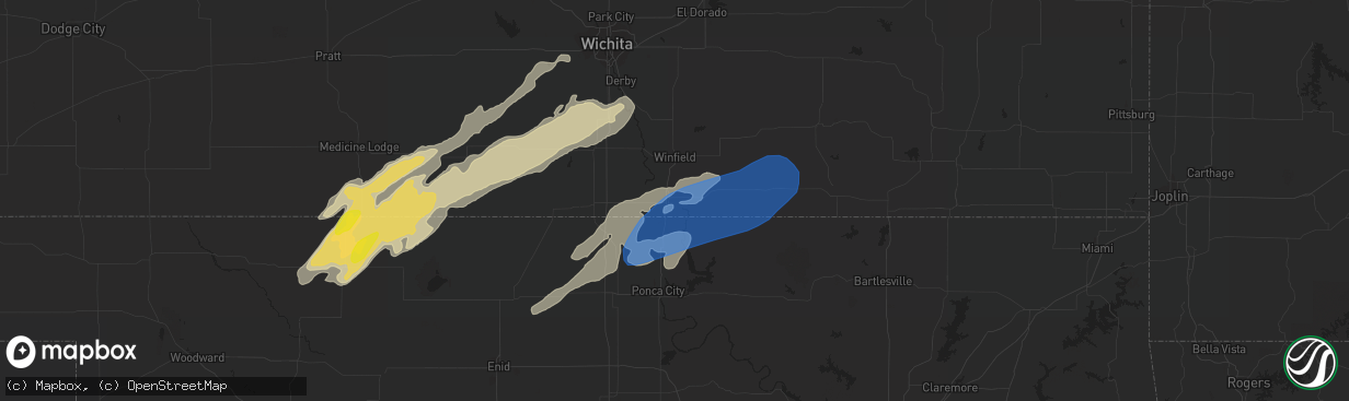 Hail map in Arkansas City, KS on March 29, 2022