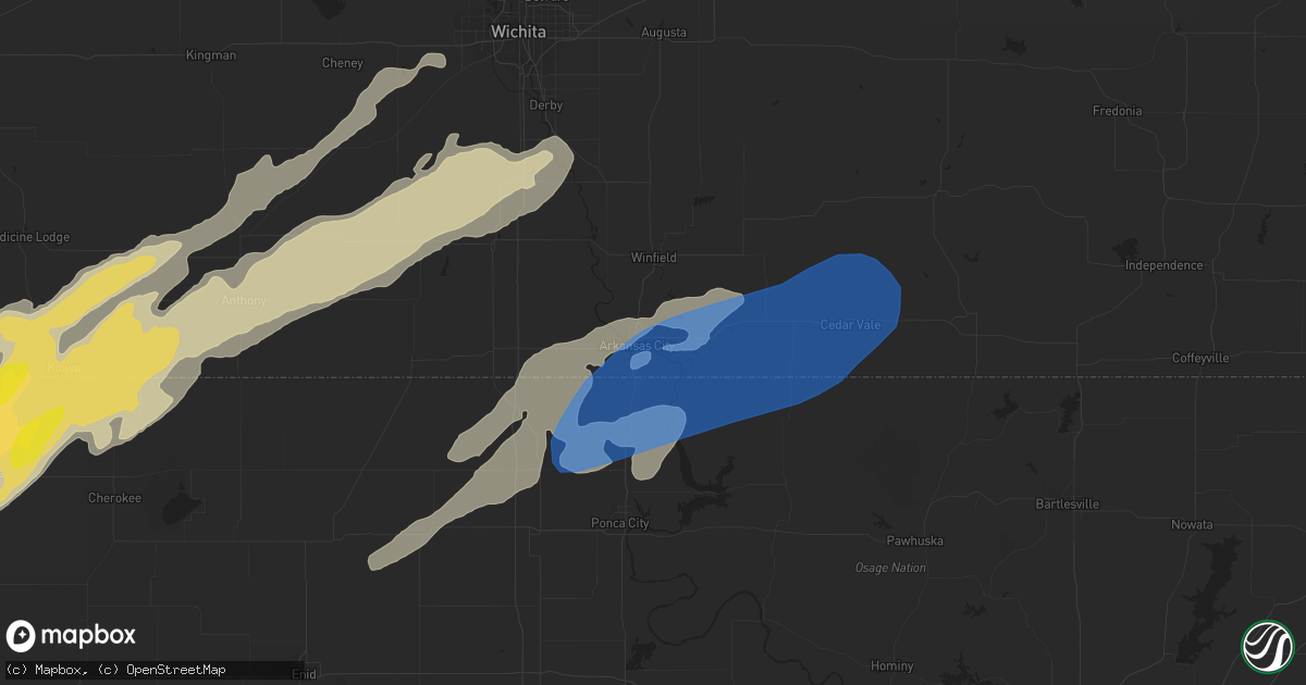 Hail map in Arkansas City, KS on March 29, 2022