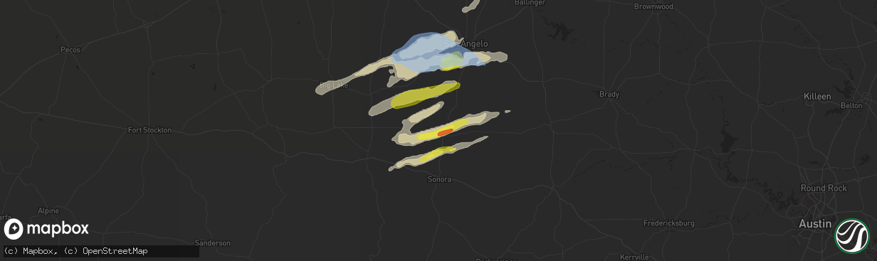 Hail map in Eldorado, TX on March 29, 2022