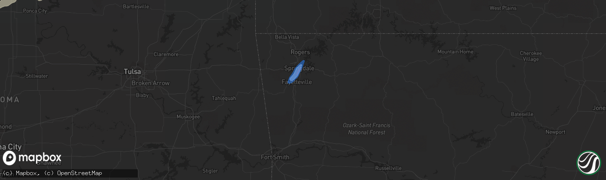 Hail map in Fayetteville, AR on March 29, 2022