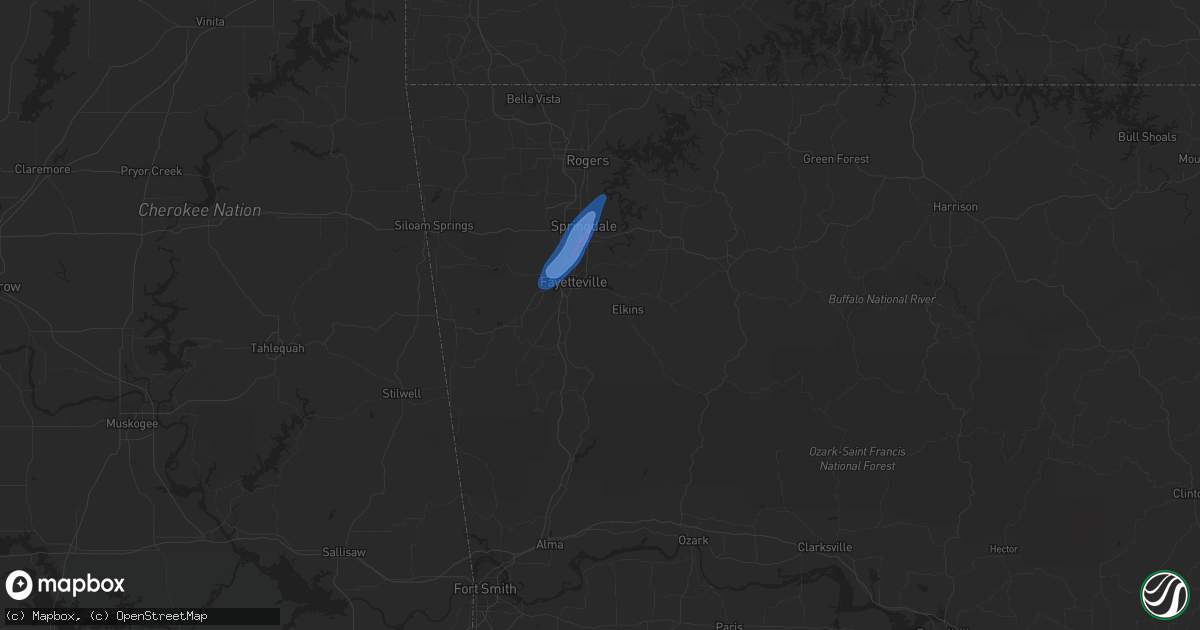 Hail map in Fayetteville, AR on March 29, 2022