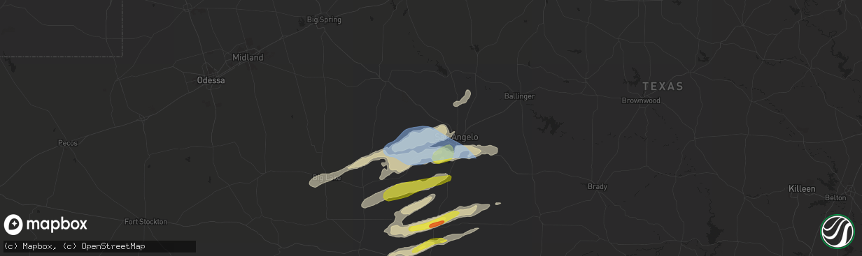 Hail map in San Angelo, TX on March 29, 2022