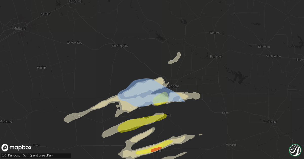 Hail map in San Angelo, TX on March 29, 2022