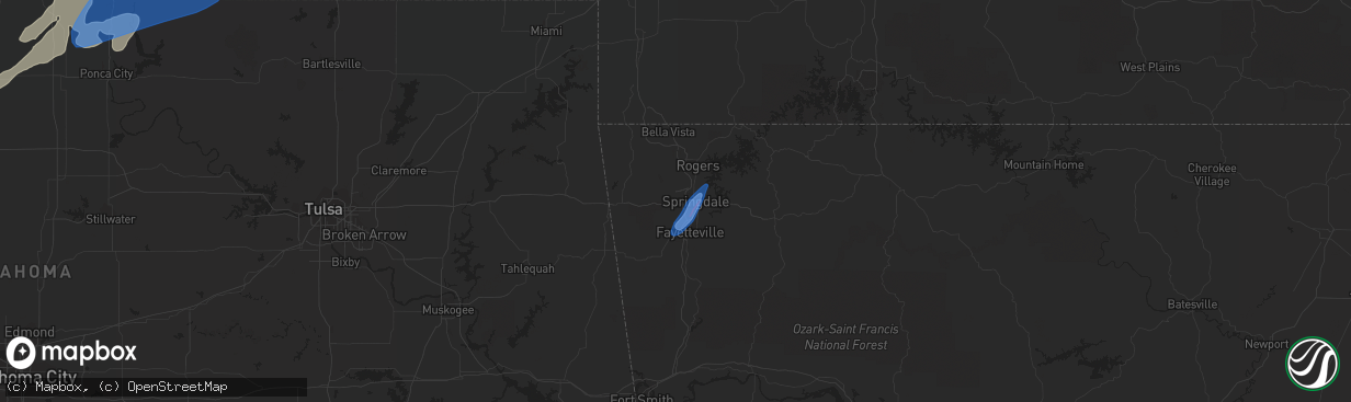 Hail map in Springdale, AR on March 29, 2022