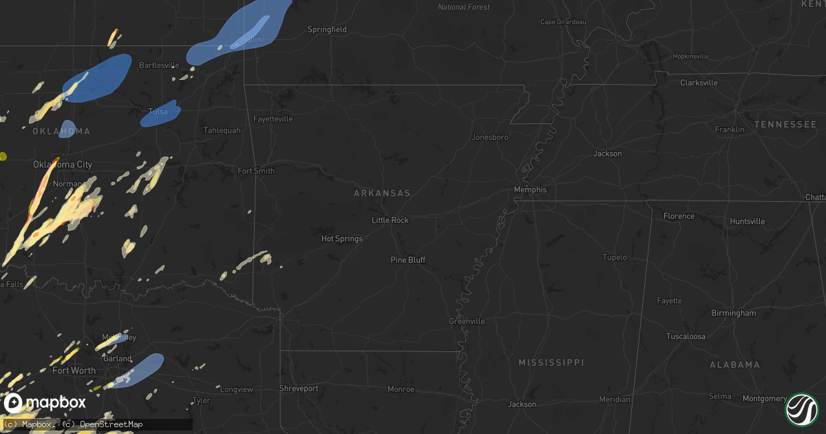 Hail map in Arkansas on March 29, 2025