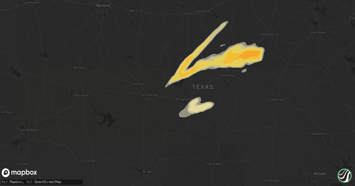 Hail map in Brownwood, TX on March 29, 2025