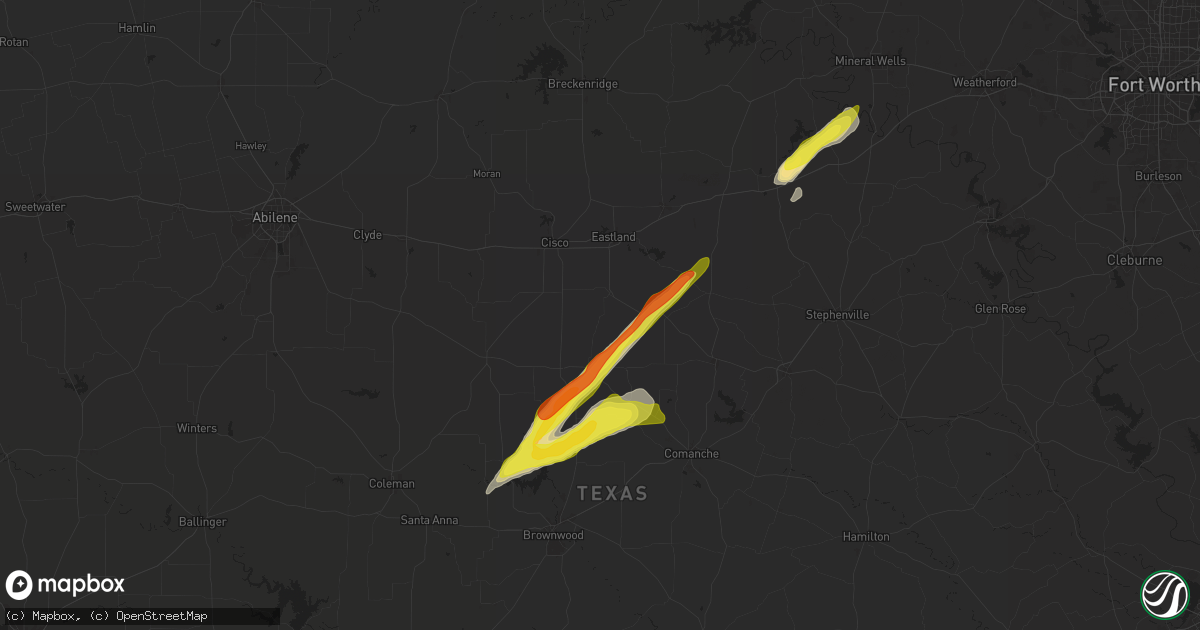 Hail map in Carbon, TX on March 29, 2025