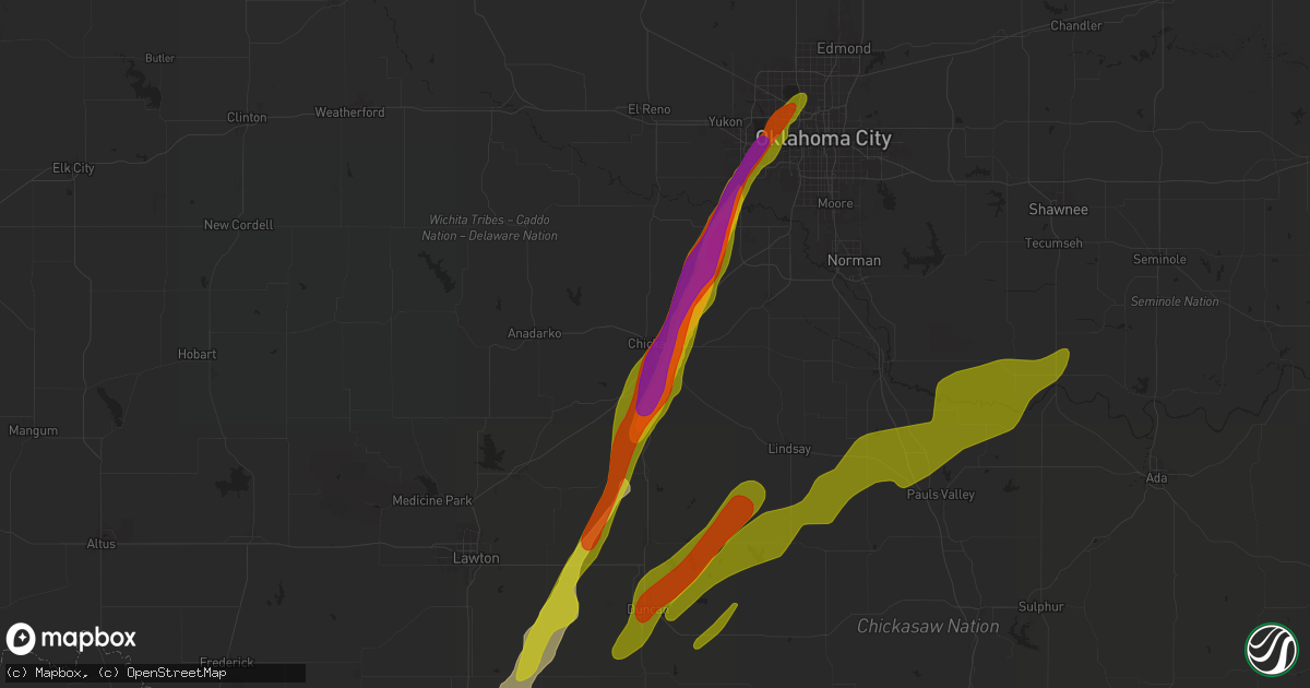 Hail map in Chickasha, OK on March 29, 2025