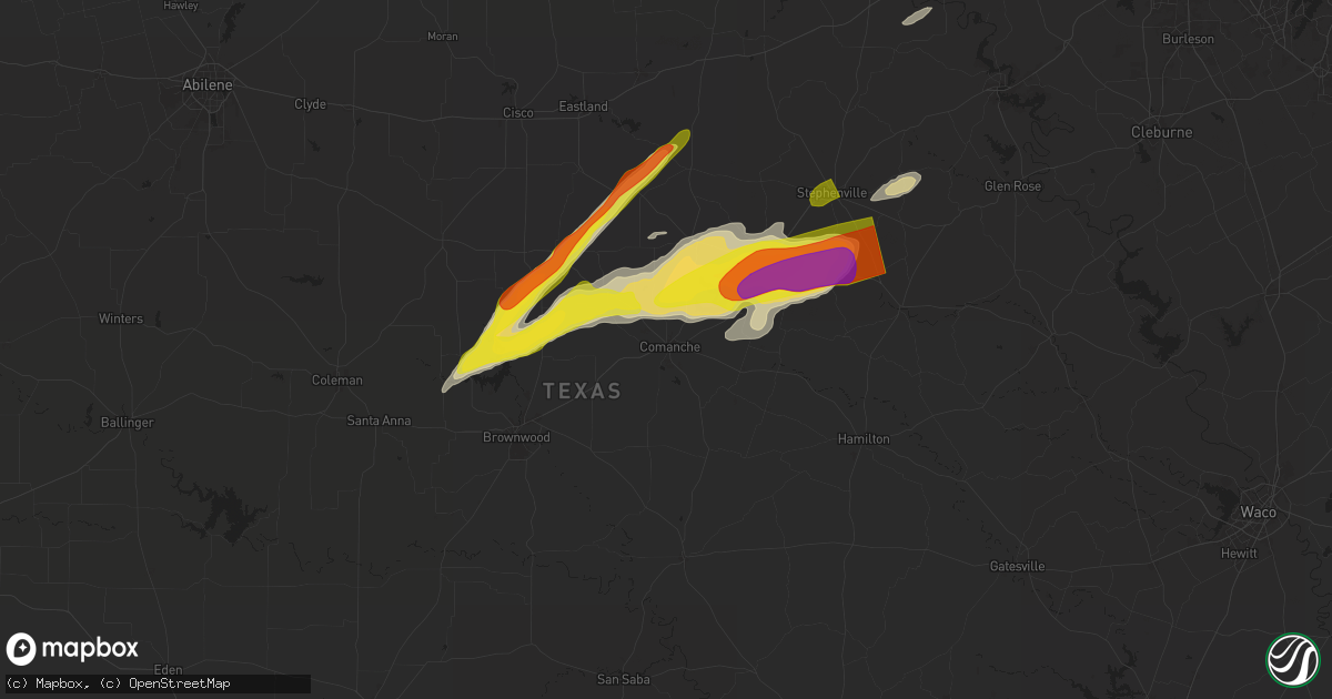 Hail map in Comanche, TX on March 29, 2025