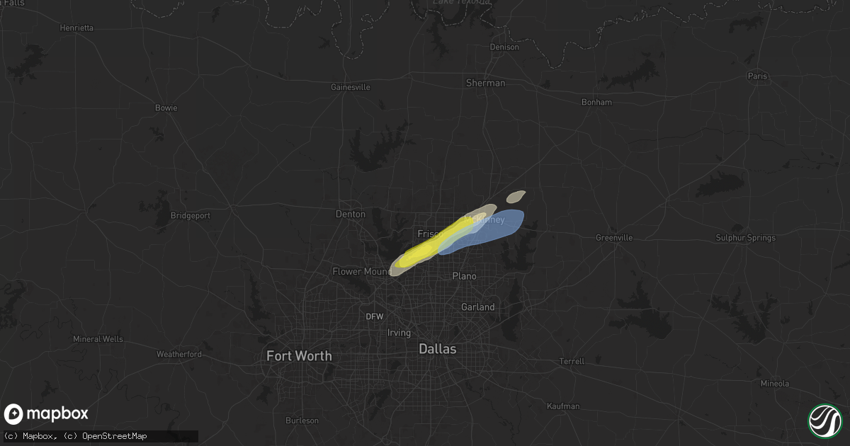 Hail map in Frisco, TX on March 29, 2025