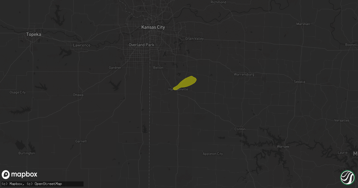 Hail map in Harrisonville, MO on March 29, 2025